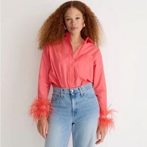 J. Crew Collection Feather-trim cotton poplin button-up shirt with collar | NWT